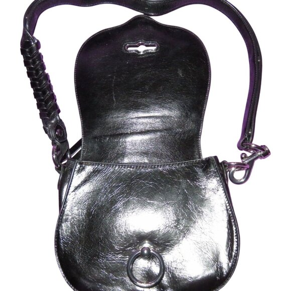 Rebecca Minkoff Vegan Python Embossed Leather Saddle Crossbody Bag in Pink Black - Picture 3 of 12